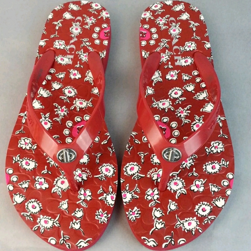 Coach Women's Abbigail Floral Rubber Red Flip Flop